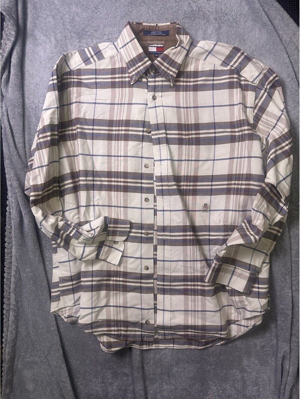 Vintage 90s Tommy Hilfiger Shirt Mens L Plaid Button Down Crest Made Spain